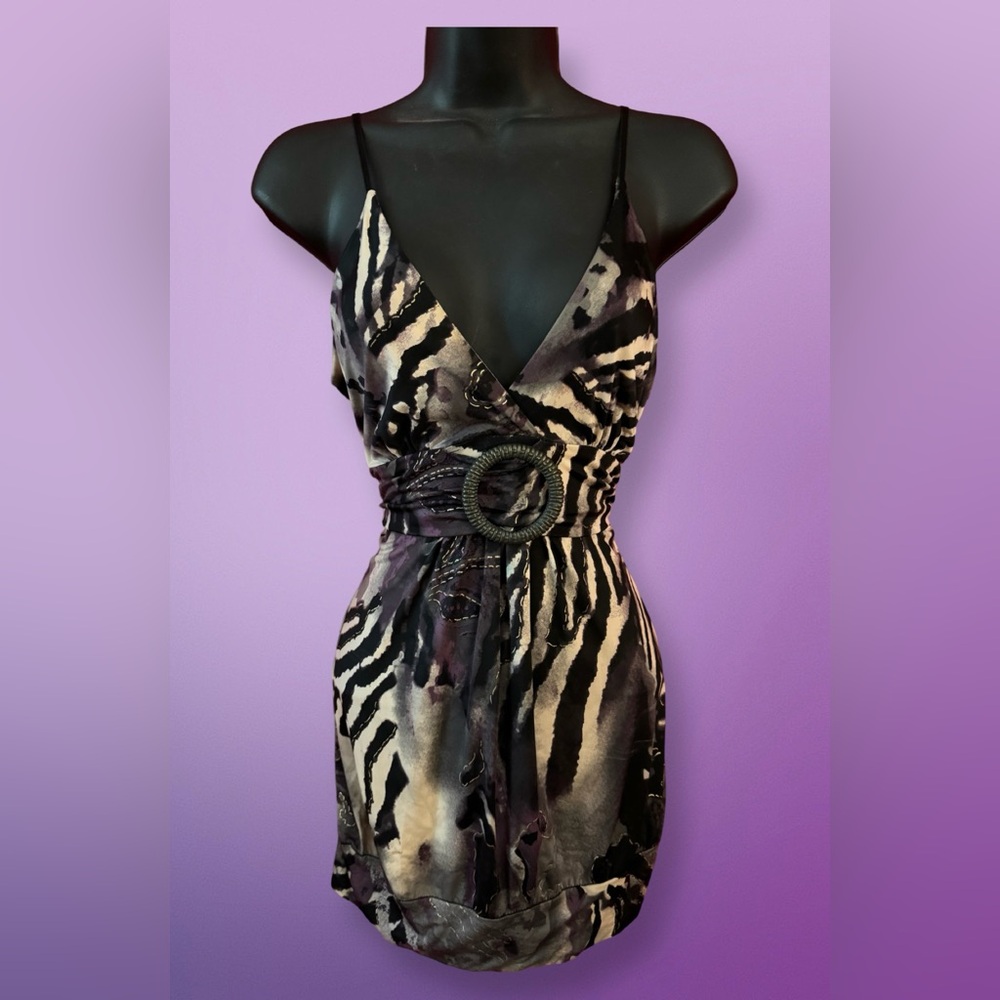 Animal Print V-Neck Tank Top Purple with Attached Belt